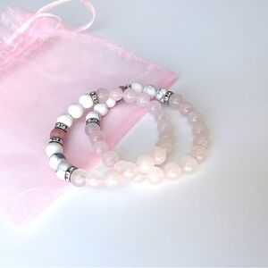 Rose Quartz and Howlite Bracelets Set of 2.